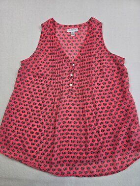 Motherhood Maternity Sleeveless Floral Print Pink Blouse Top L Sheer